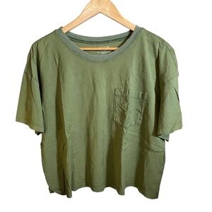 Time and Tru Women Top 100% Pima Cotton Scoop Neck Chest Pocket Green Size XL